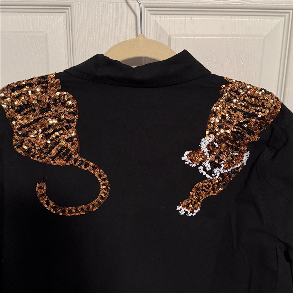 Blue B tiger sequin black brown utility denim jacket size large - Picture 8 of 8